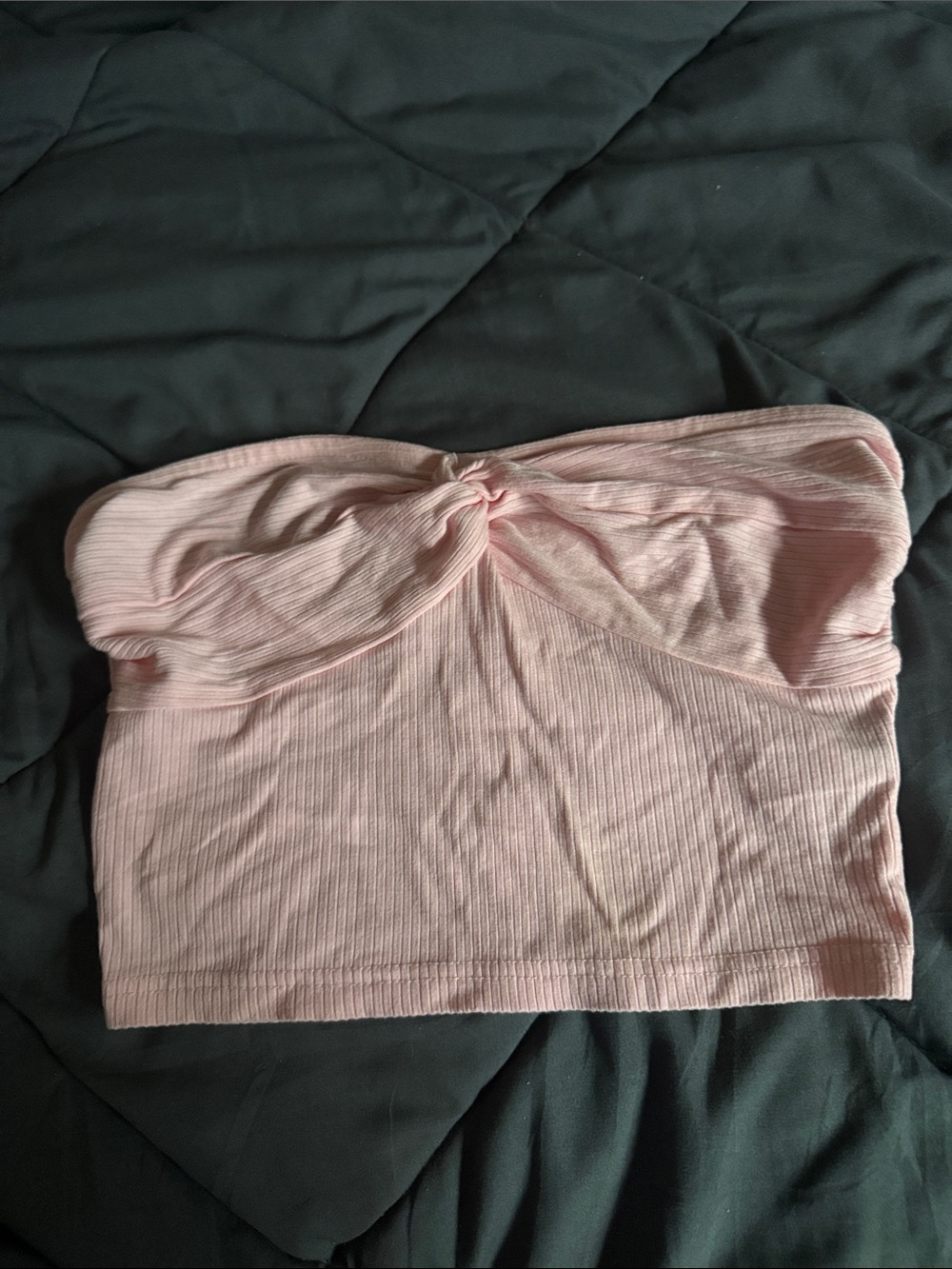 SHEIN Light Pink Ribbed Twist-Front Strapless Crop Top